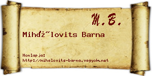Mihálovits Barna névjegykártya